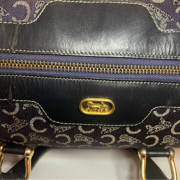 CELINE Navy Blue Carriage Print Tote Bag Vintage EUC - Picture 4 of 13